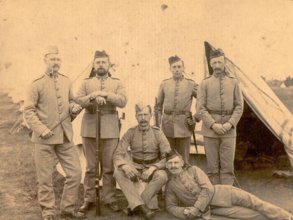 1st Hertfordshire Volunteers at camp, circa 1898.