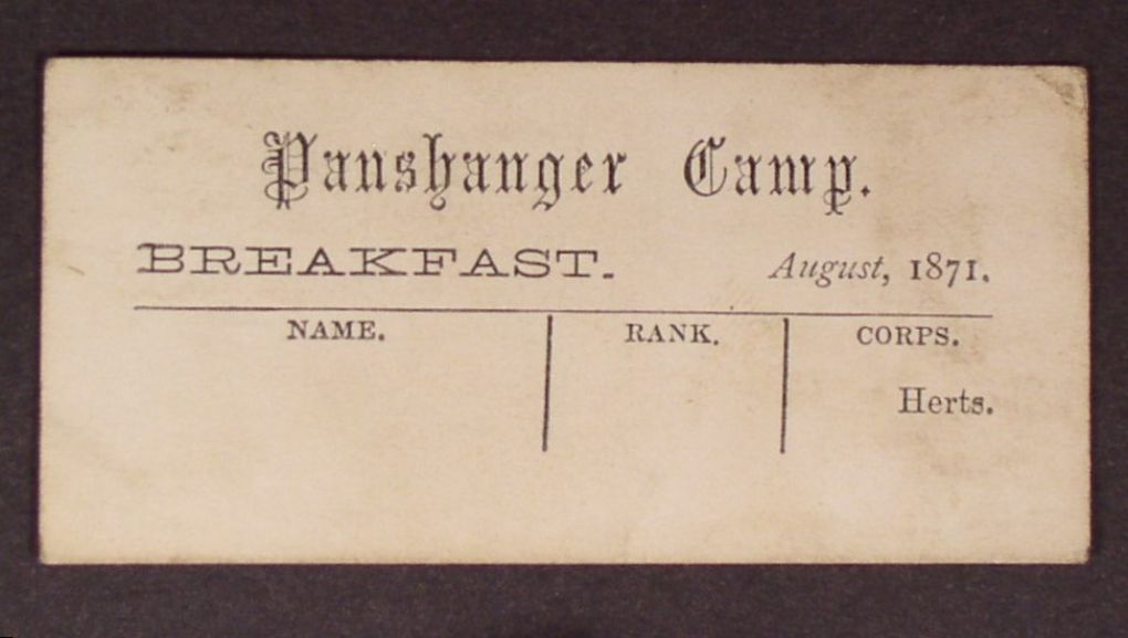 Breakfast voucher for Herts Volunteers camp at Panshanger, Hertford, 1871.