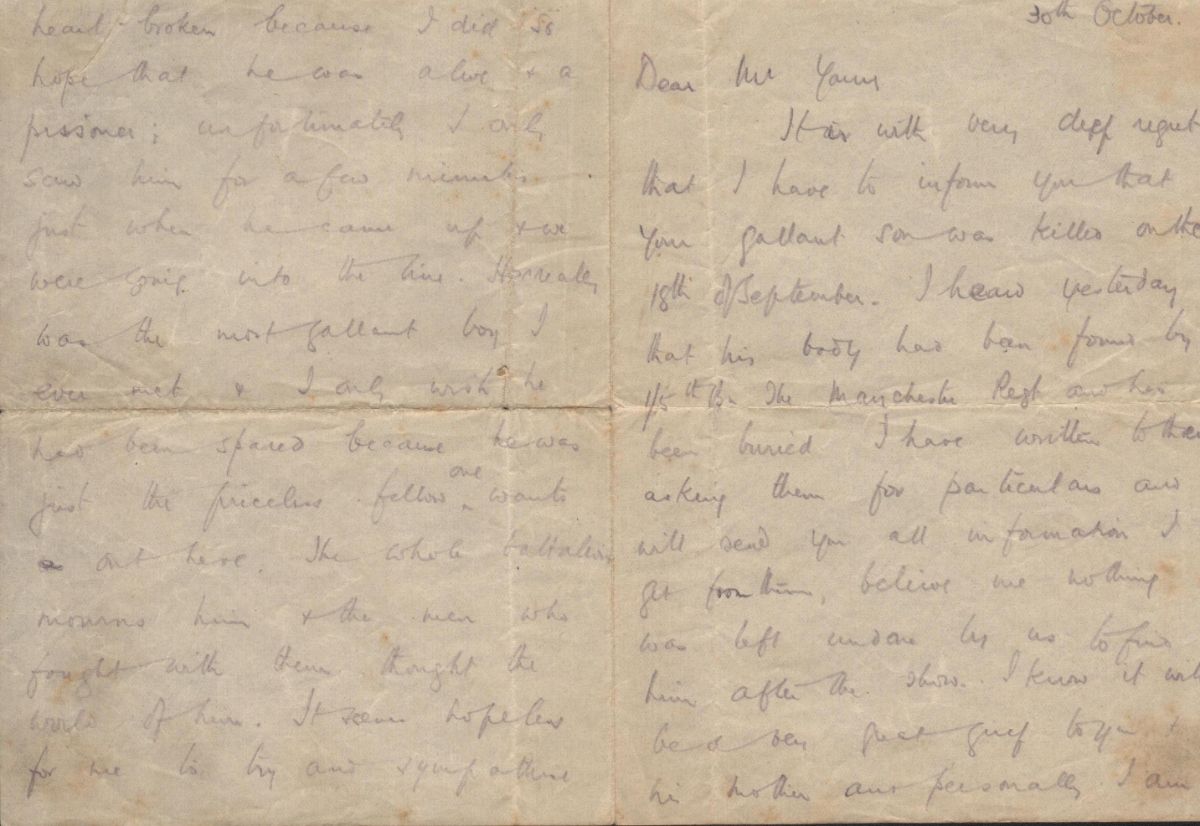 Lt Col Herelton’s letter to the family of 2nd Lt Frank Young VC